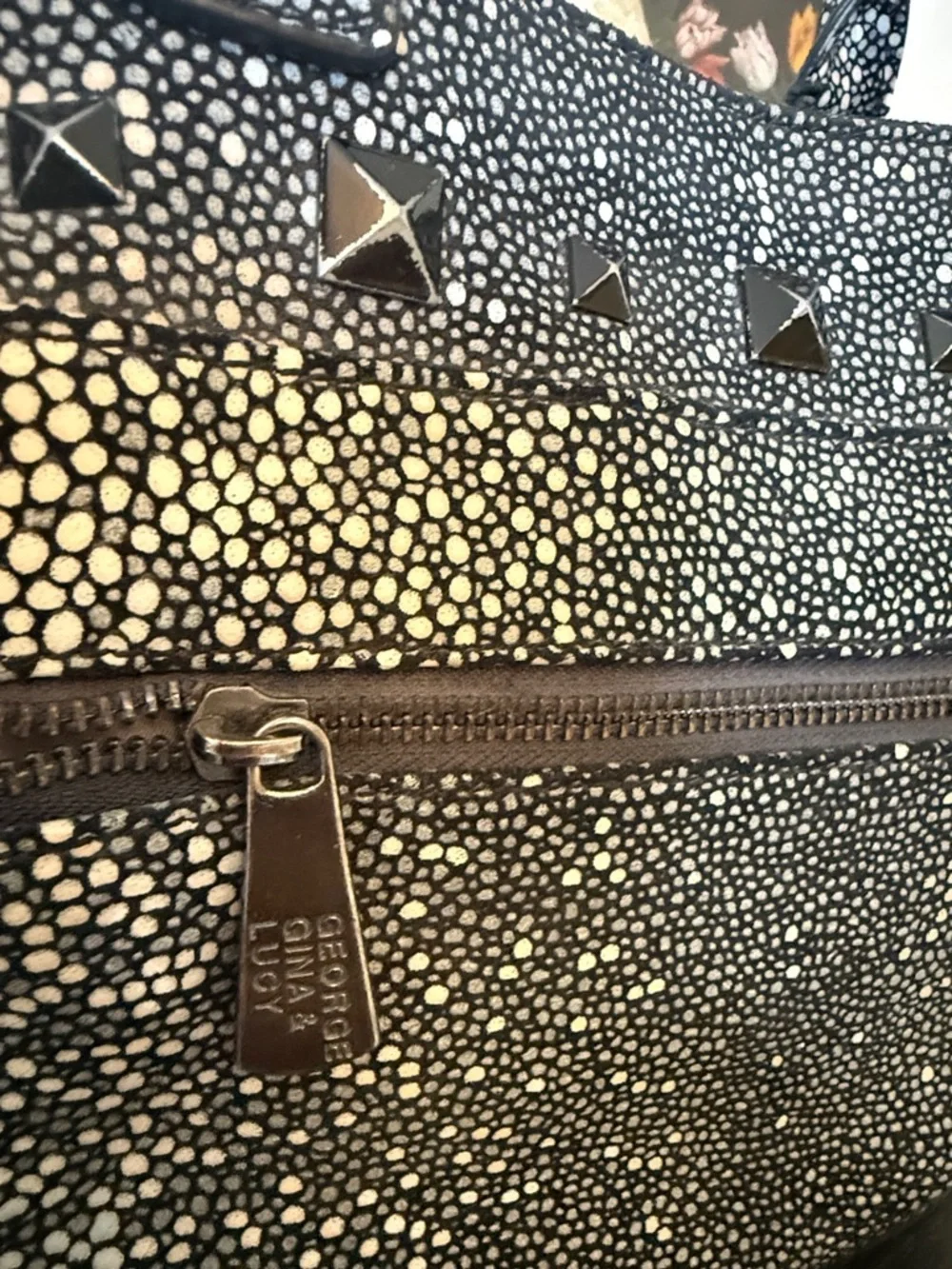 George Gina & Lucy Black White Leather Studded Handbag